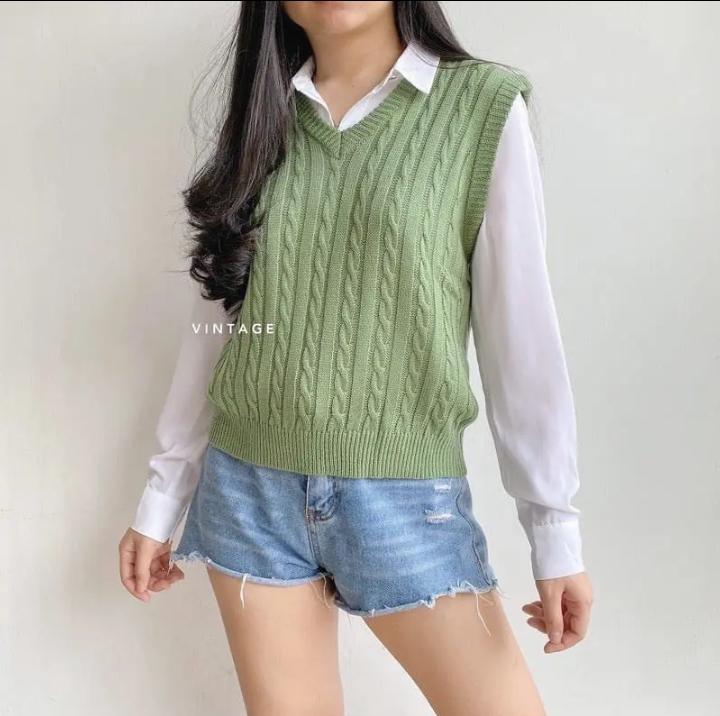 ROMPI RAJUT CABLE | Rompi Rajut Motif | Korean Style | Rompi Wanita Trendy 0