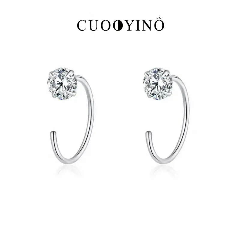 Bông Tai Móc Nhỏ Đá Zircon 3/4mm Bạc Nguyên Chất 925, Thích hợp để mặc hàng ngày (1 đôi) 0