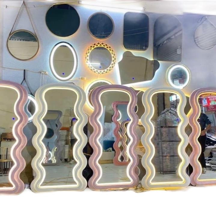 Gương soi toàn thân ( gương sóng bọc nỉ) kích thước 90x180 đèn led có chân dựng và móc treo gương decor phòng siêu đẹp 1