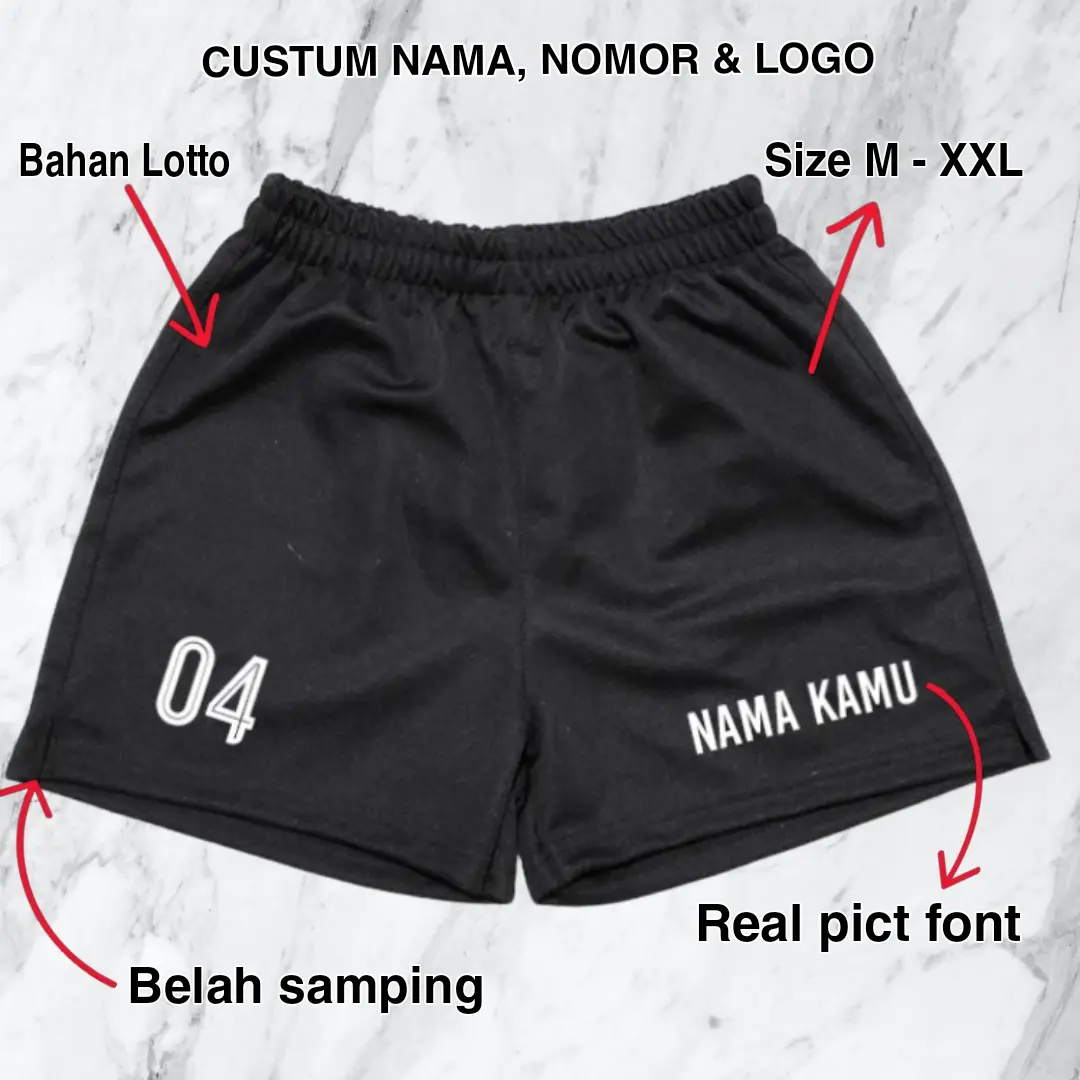 Celana pendek Volly Cewek Cowok custum nama font terbaru Sport