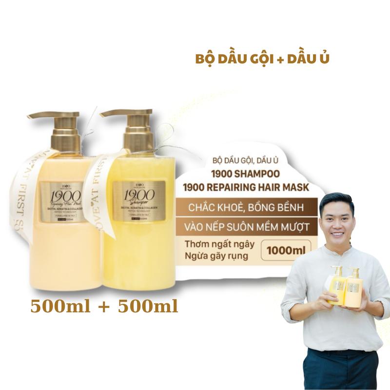 Bộ dầu gội dầu + dầu ủ cao cấp 1900 Hair Salon 500ml x2 chứa Biotin, Keratin tóc suôn mượt căng bóng Chăm Sóc Tóc