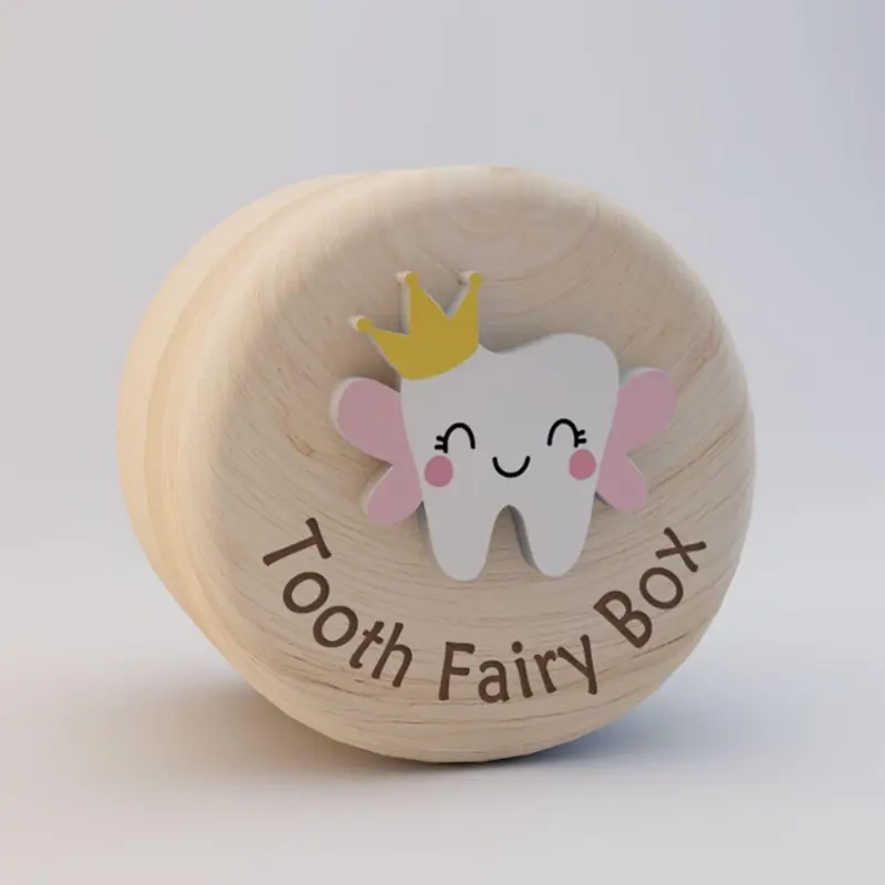 Cute Cartoon Tooth Fairy Design Wooden Box, 1 Set Tooth Storage Box, Souvenir Tooth Keepsake Storage Box for Home Bathroom Dormitory 0