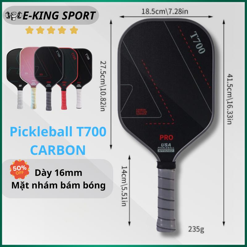 E-King Sport Vợt Pickleball Carbon T700 mặt vợt phủ carbon khối lượng siêu nhẹ mặt nhám bám bóng Thể Dục
