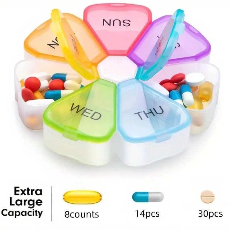 Large Capacity Weekly Pill Organizer Box, 1 Count 7-day Medicine Container with Lid, Portable Pill Storage Box for Vitamins and Supplements 2
