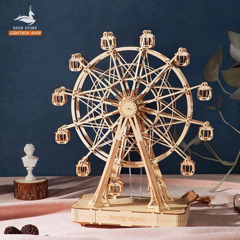 Mô hình Hộp nhạc Robotime ROKR Ferris Wheel 3D Wooden Puzzle Music Box TGN01. Đồ chơi lắp ráp 3d bằng gỗ Tự Làm Quà Tặng Bộ Lắp Ráp Tháo Lắp Toy Xếp Hình