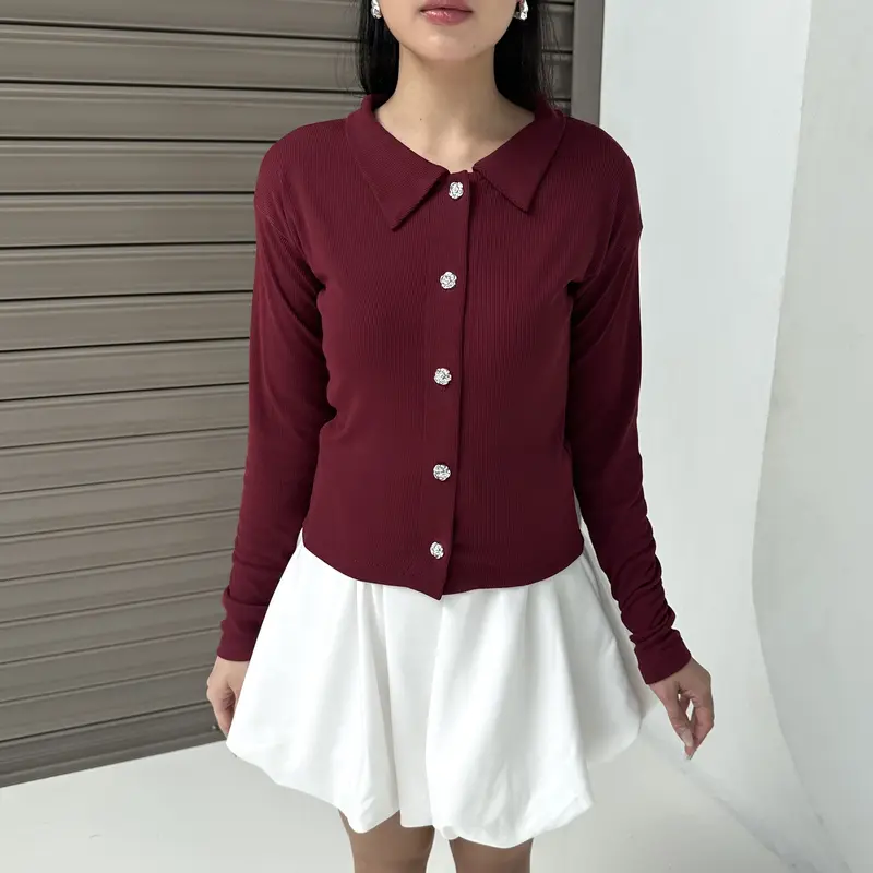 LIMO TOP - Atasan Knit Wanita Outer Lengan Panjang Cardigan Sweater Basic Korean Polo Top Baju Ribbed Knit Kancing Rib Long Sleeve Posha 6