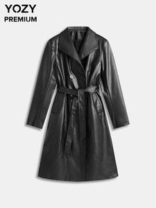 YOZY Women's Solid Pocket Double Button Belted PU Leather Quilted Jacket, Casual Lapel Long Sleeve Outerwear for Fall & Winter, Women's Clothing for Daily Wear