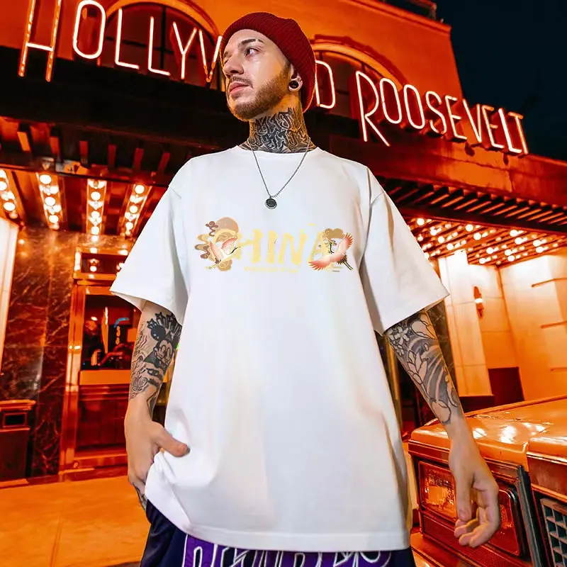 M-áo phông ngắn tay cổ tròn dành cho nam và nữ, họa tiết rồng vàng, hip hop đường phố mới, thời trang cặp đôi, lớn, giản dị, giải trí, năm phần tư, mùa hè 2024 4