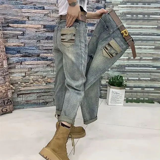 Quần Cho Bố Denim Mỏng, Dành Cho Nữ, Ngoại Cỡ, Hình Quả Lê, Dáng Rộng Vừa Vặn, Cạp Cao, Quần Harem Dễ Phối Đồ Hàng Mới Về Mùa Xuân 2024 Women Pants Jean 0