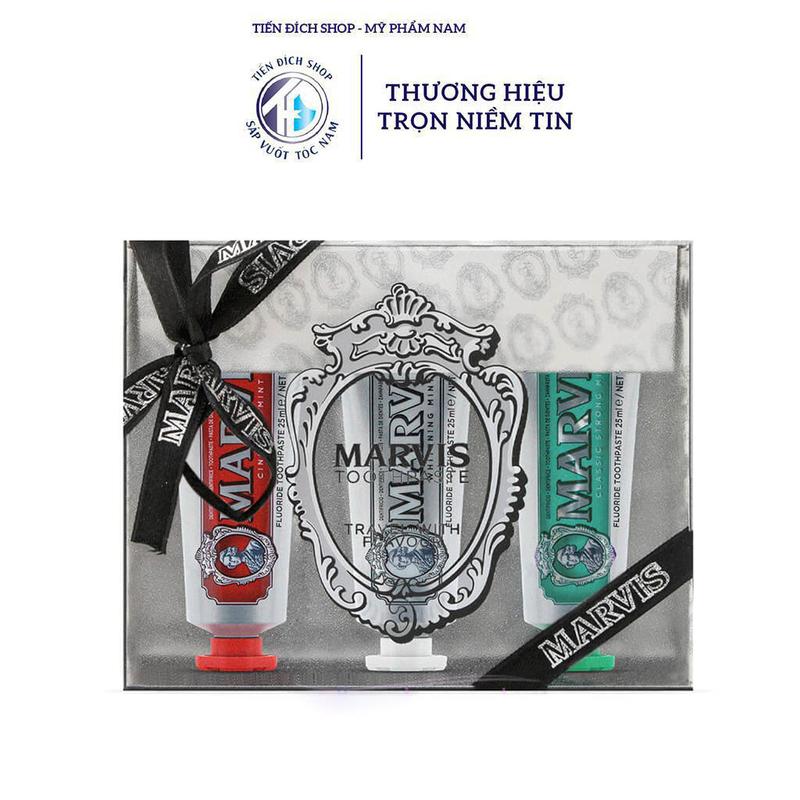 CHÍNH HÃNG Kem đánh răng Marvis Mini Set 3 tuýp x 25ml cao cấp Ý Women nam Nữ Trắng Răng