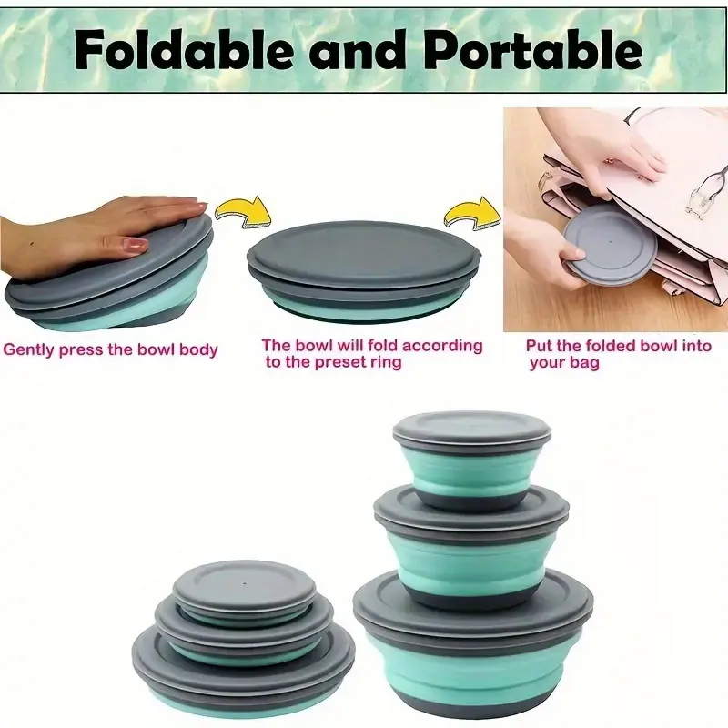 A Set of Outdoor Portable Folding Bowls, Foldable Outdoor Camping Travel Bowls, Outdoor Tableware Set