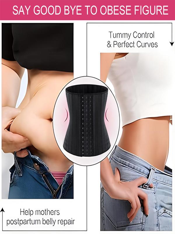 Women's Solid Hook & Eye Steel Boned Compression Shapewear Waist Trainer, Lady Comfort Tummy Control Corset Shaper, Waist Cincher for Women, Slimming Shaper 5