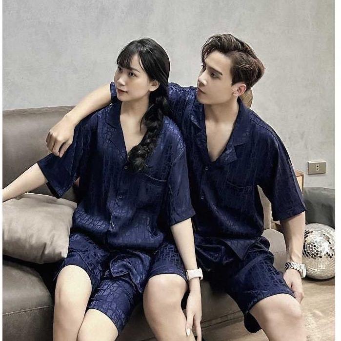 Bộ Ngủ Đùi Pijama Đr Nam Nữ Chất Lụa Cao Cấp Áo Pants