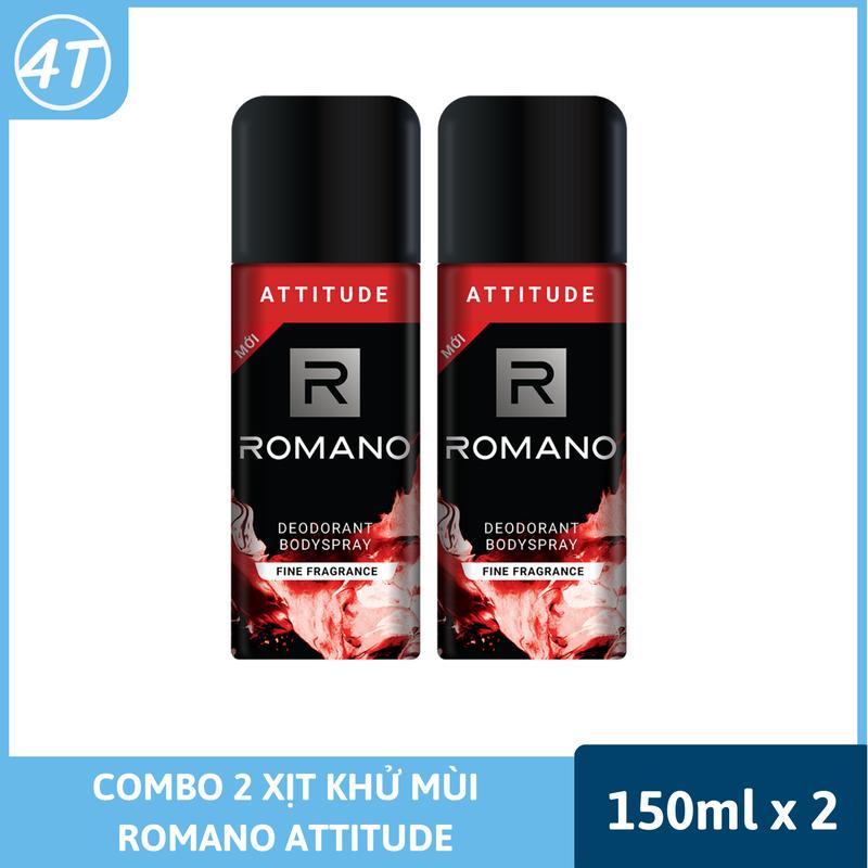 Combo 2 xịt khử mùi Romano Attitude 150ml- Bộ 2 chai xịt ngăn mùi toàn thân hương nước hoa kháng khuẩn giảm mồ hôi nách