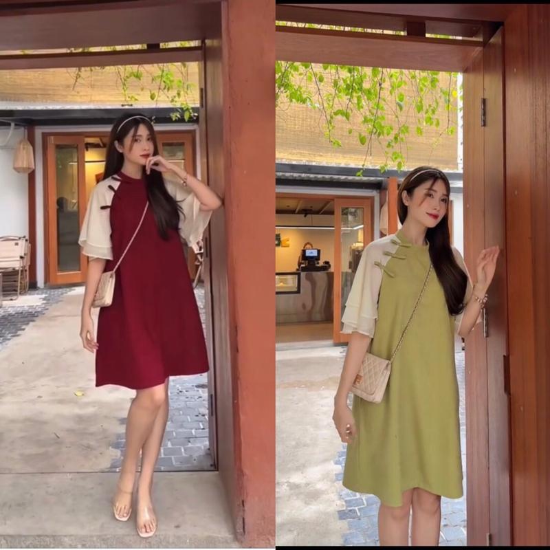 Váy Xinh Cách Tân cho Bầu tay Voan mặc đi chơi noel đón tết, đi tiệc cưới vô cùng sang trọng lịch sự, váy bầu công sở dáng suông