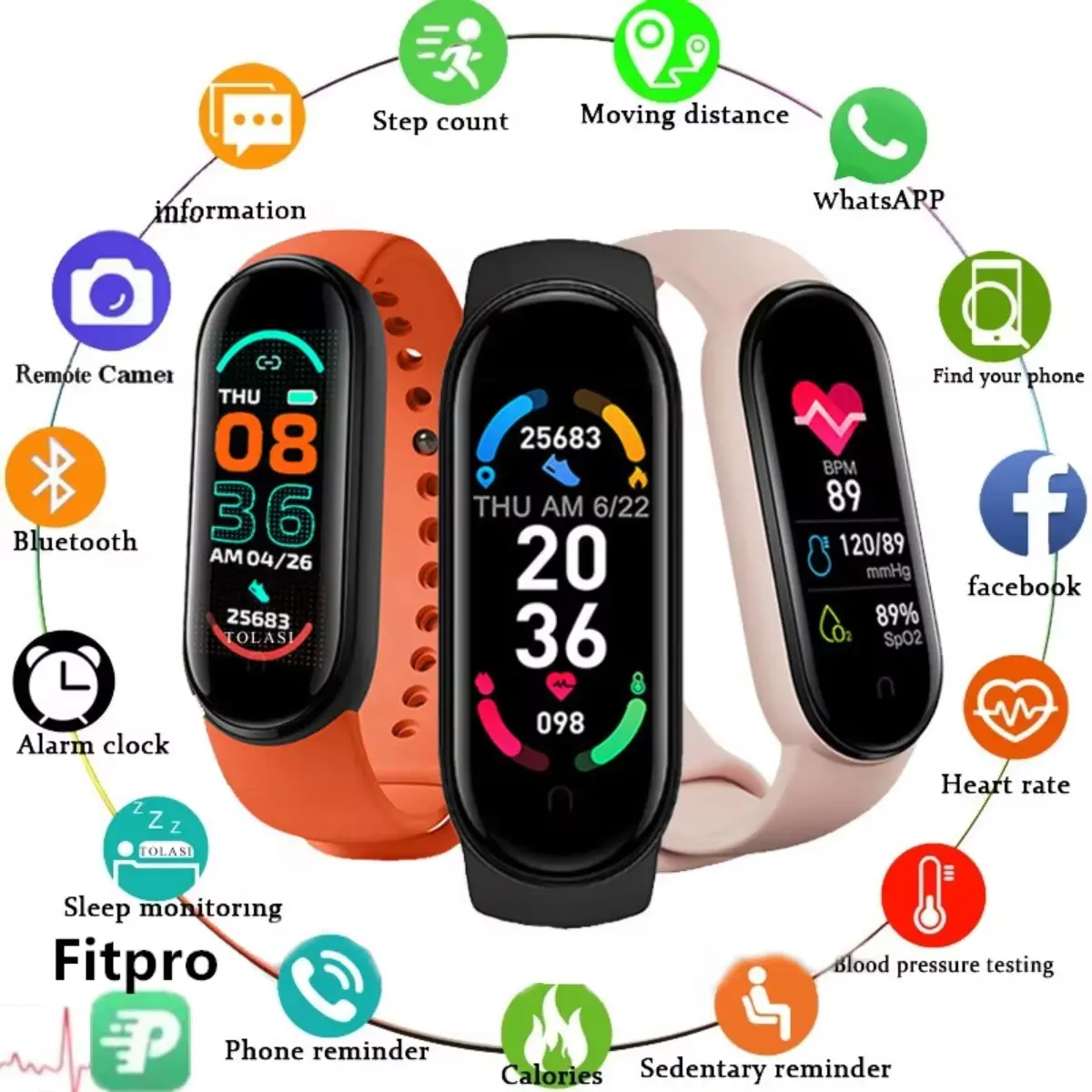 M6 Smart Watch Men Women Fitness Smart Bracelet Sports Band Heart Rate Blood Pressure Monitor Waterproof Multi-function Watches Android Bluetooth Charging Magnetic Wearable Adjustable Device Monitoring Plastic Remote Screen Steel Smartphone Chargeable