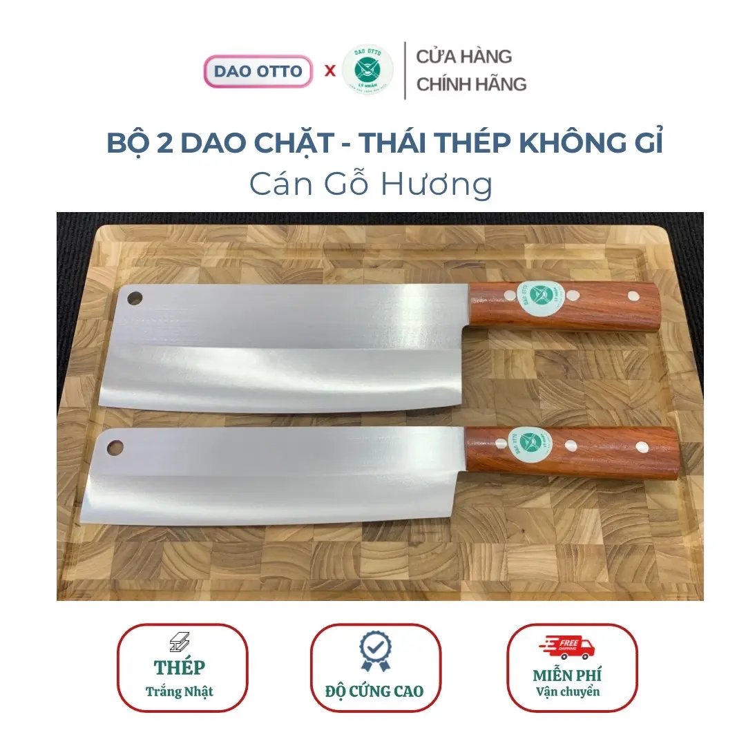 Combo 2 dao nhà bếp chặt gà - chuyên thái thép trắng không gỉ