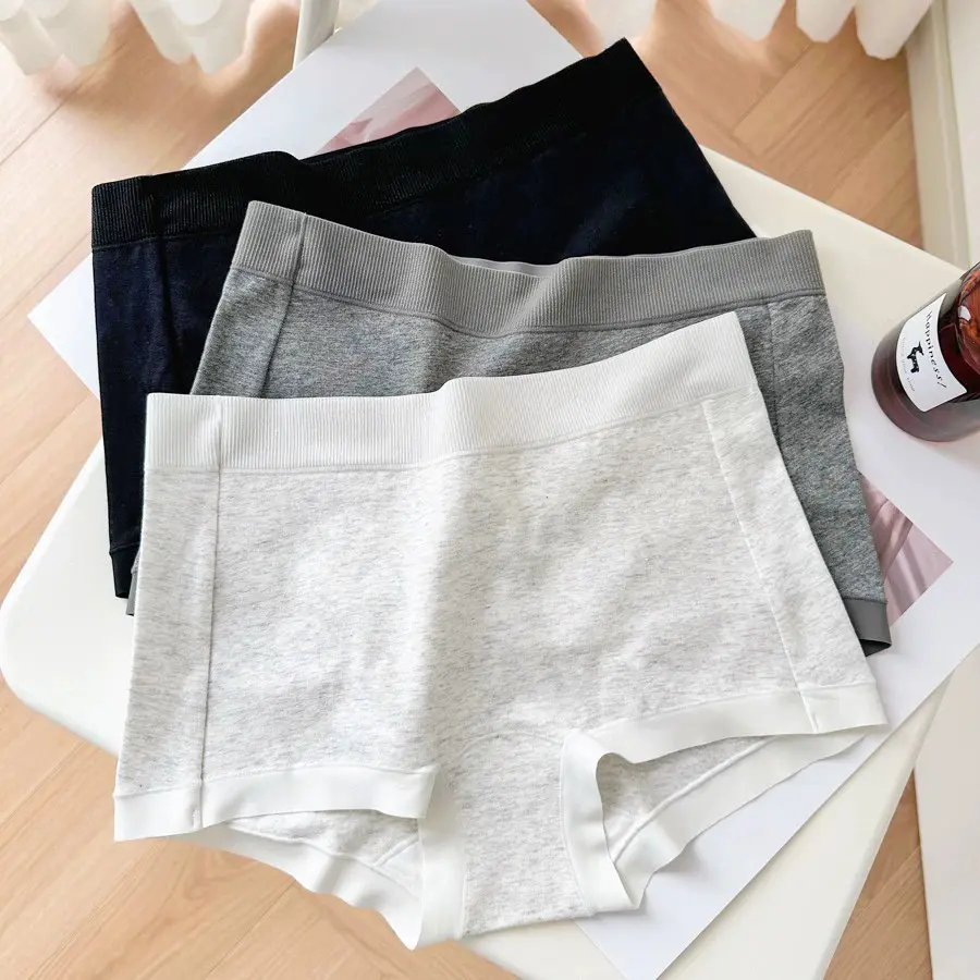 [Queen's Studio] 3pcs/set 95% Cotton Sports Style Women's Boxer Briefs Women's Girls Pure Cotton Antibacterial Crotch Safety Pants 2-in-1
