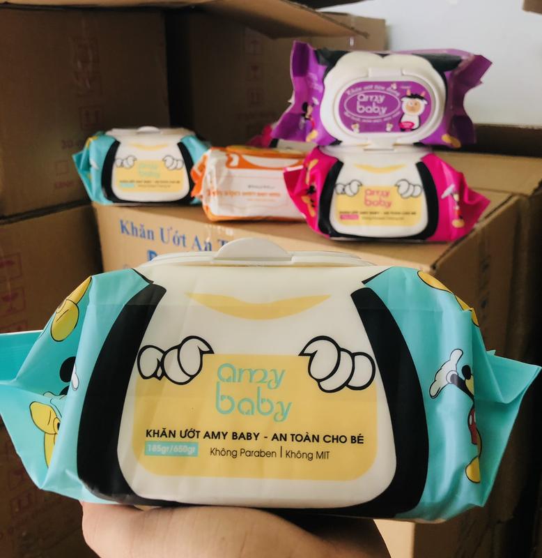  SỈ Thùng 10 hộp khăn ướt không mùi Amybaby khổ giấy bi bản to 18x24cm,nặng 650g Cho Bé 