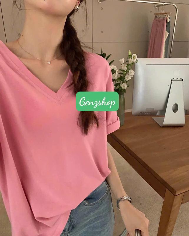 ÁO THUN CỔ TIM NỮ TRƠN DỄ PHỐI ĐỒ OVERSIZE <72KG Top Cổ Tròn Nữ Cotton Women 7