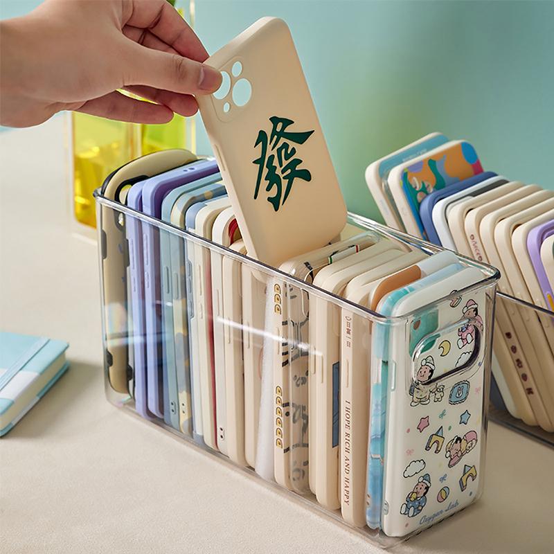 Product Introduction of Ins Transparent Phone Case Organizer Storage Box Desktop Acrylic Sundries Storage Basket Cosmetics Small Rack Light Plastic 20