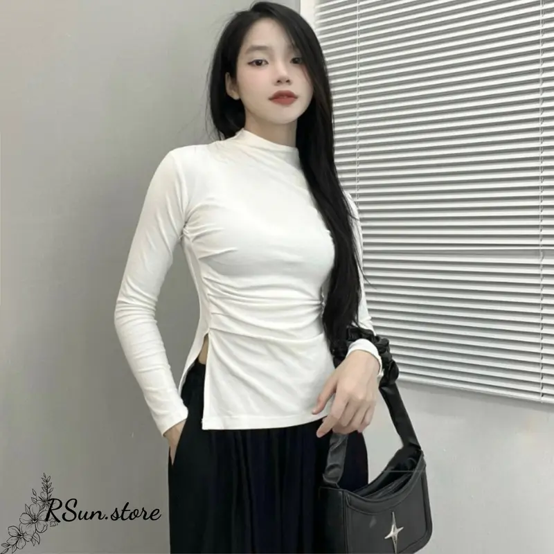 Áo giữ nhiệt cổ 3 phân nhúm sườn bigsize RSun, Áo cổ leo dài tay xẻ tà bigsize 222 Nữ Top 5