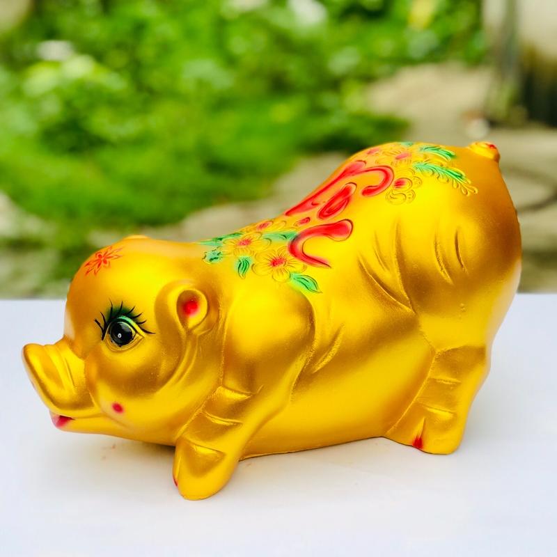 Heo đất/Lợn đất Chữ LỘC dáng dài | Size Vừa  | Ống Tiết kiệm Tiền | Kèm Ảnh thật Ống Heo Đựng Tiền tien tiet heo  kim tuyến con  heo