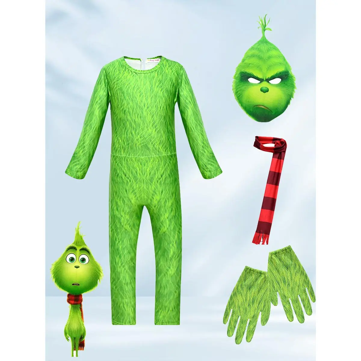 Green Fur Monster Cosplay Costume Thegrinch Jumpsuit Bodysuit Christmas Costumes Grinch