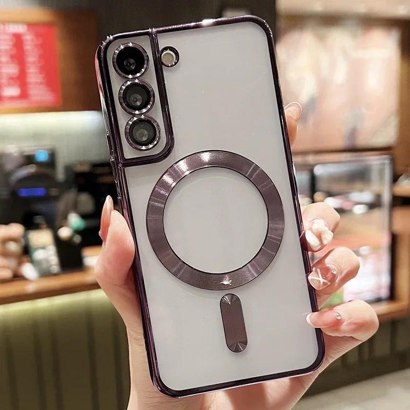 Ốp Nam Châm Trong Suốt, Mạ Sang Trọng, Cho Samsung Galaxy S20, S21, S22, S23, S24, Ultra Plus, Ốp Silicon Chống Sốc Case Phone Phụ Kiện