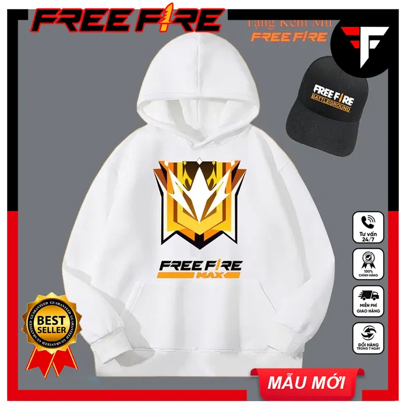 Mẫu Áo Hoodie free fire rank thách đấu [ TẶNG KÈM 1 NÓN ] 2 màu đen và trắng chất nỉ hình in sắc nét 3