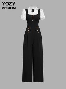 YOZY Women's Colorblock 2 in 1 Button Overalls Jumpsuit, Casual Comfy Overalls Jumpsuit for Daily Wear, Ladies Clothes for All Seasons, Womenswear