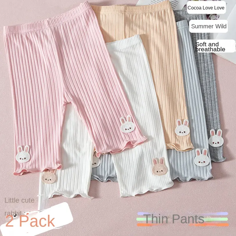 Girls Summer Leggings Rabbit Kids Knee Length Pants Leggins Trouser Elastic Cotton Candy Color Children Capris Girl Skinny Pants