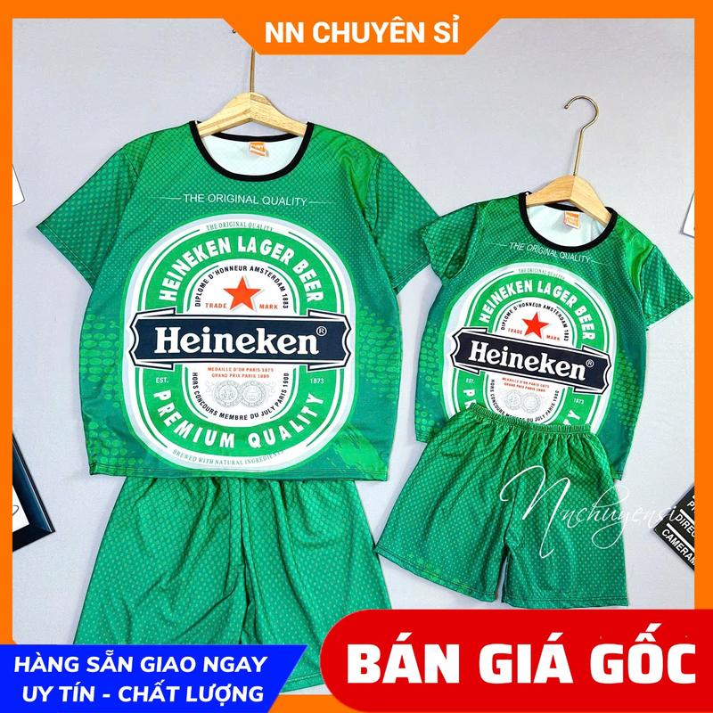 Đồ bộ BIA HEINEKEN cho trẻ em và người lớn size đến 85kg chất thun mềm mát bộ thun mặc nhóm DBRBD
