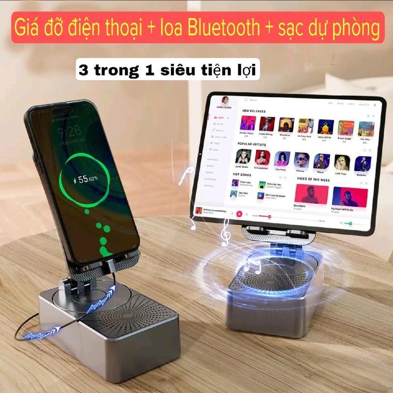 Giá đỡ điện thoại 3 trong 1 kèm sạc dự phòng + loa bluetooth đa năng tiện lợi thích hợp đem đi du lịch