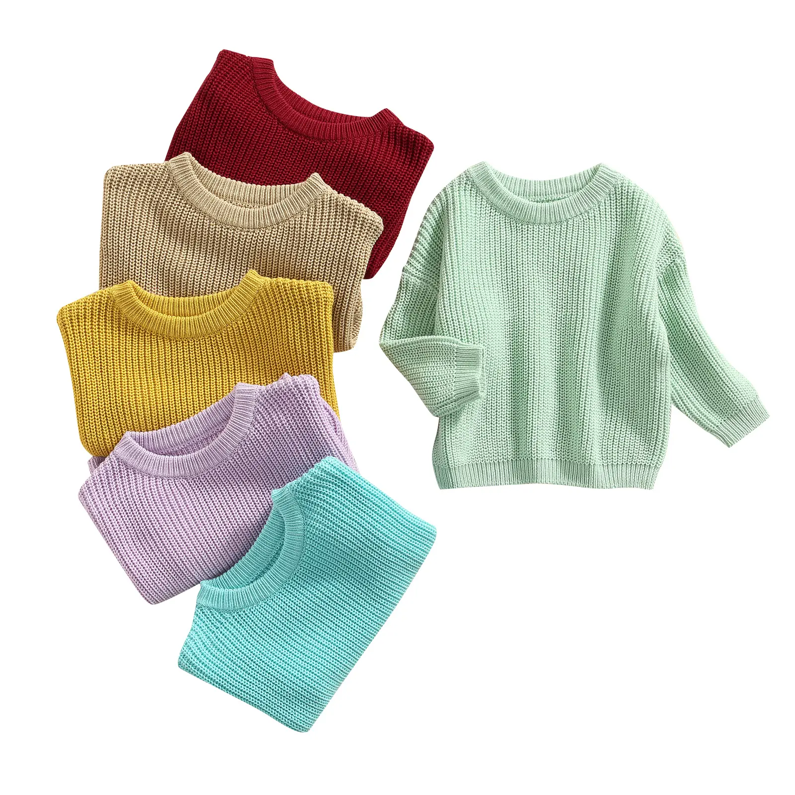 Toddler Baby Round Neck Sweaters, 0-5T Long Sleeve Candy Color Fall Winter Warm Knit Pullovers