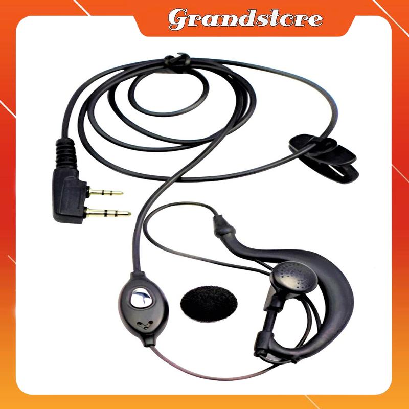 Tai nghe bộ đàm nhét tai có dây đeo vành tai màu đen cho nhiều loại bộ đàm thông dụng có micro đàm thoại dây dài 1m jack cắm 2 chân 3.5mm và 2.5mm