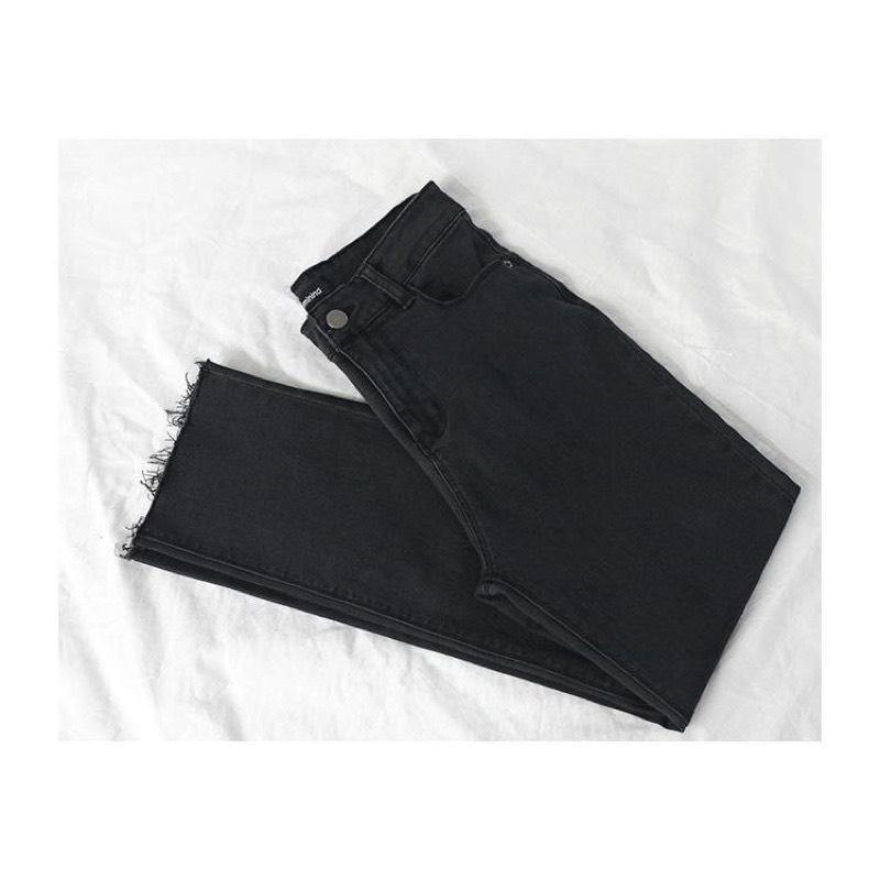 [ Full size 35-100kg] quần jeans giấy ống đứng co giãn cạp cao, Chất bò giấy co giãn 4 chiều,loại đẹp Nữ Women Ong Pants Denim Đen có thể giặt máy không có 4
