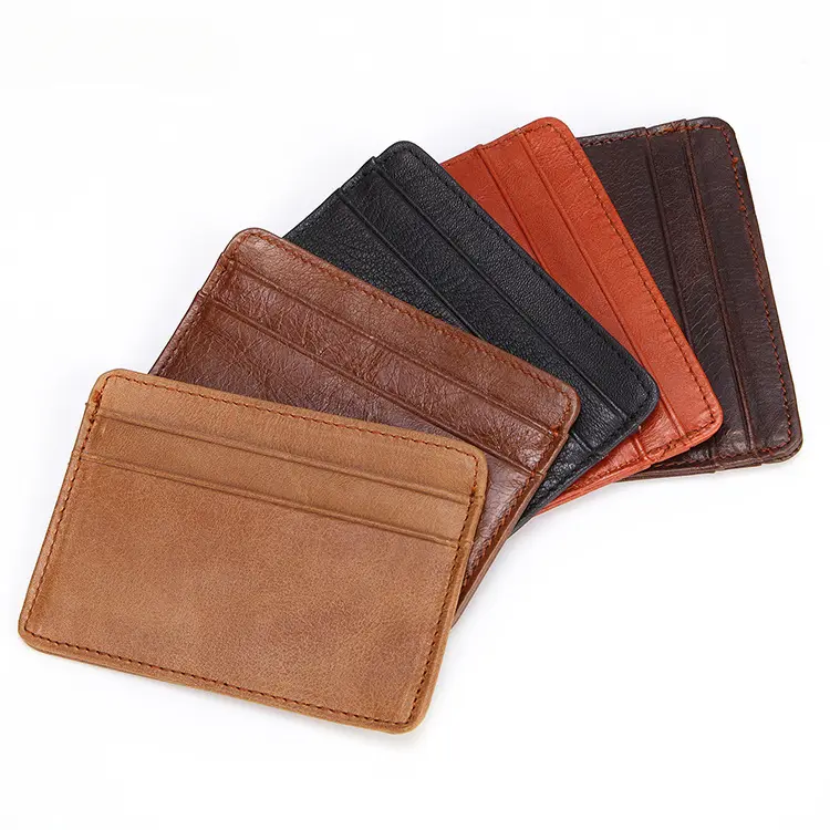 New Men's Leather Wallet Oil Wax Leather Multi Card Holder Retro Cowhide Coin Purse Card Holder