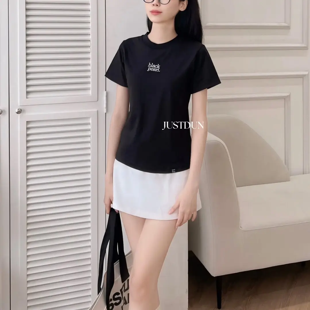 Áo Thun Nữ Baby Tee JUSTDUN B1 – Thêu “BLACK PEARL”, Chất Cotton Mềm Mịn, Co Giãn Nhẹ, Form Gọn Trẻ Trung | BigBuy360 - bigbuy360.vn