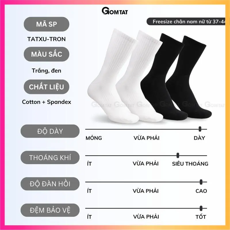 Hộp 5 đôi tất xù GOMTAT cổ cao trơn nam nữ, vớ cao cổ có đệm xù cotton mềm mại êm chân, hút ẩm, thoáng khí, khử mùi, Menswear - TATXU-TRON-CB5 2