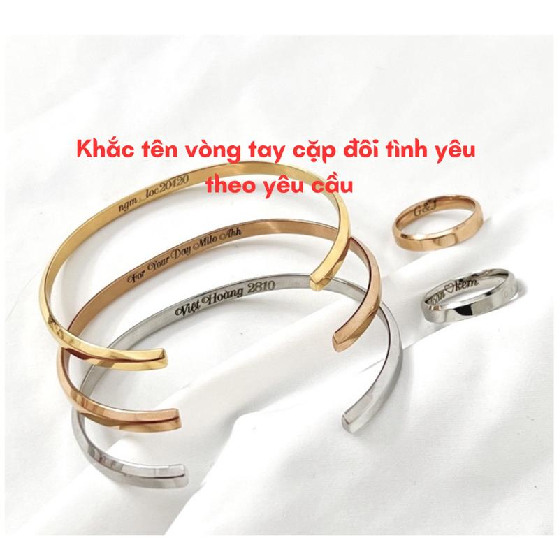 Khắc tên Vòng tay titan in chữ D cặp đôi nam nữ lắc tay Cuff bằng thép titan không gỉ thiết kế đơn giản thanh lịch Phụ Kiện