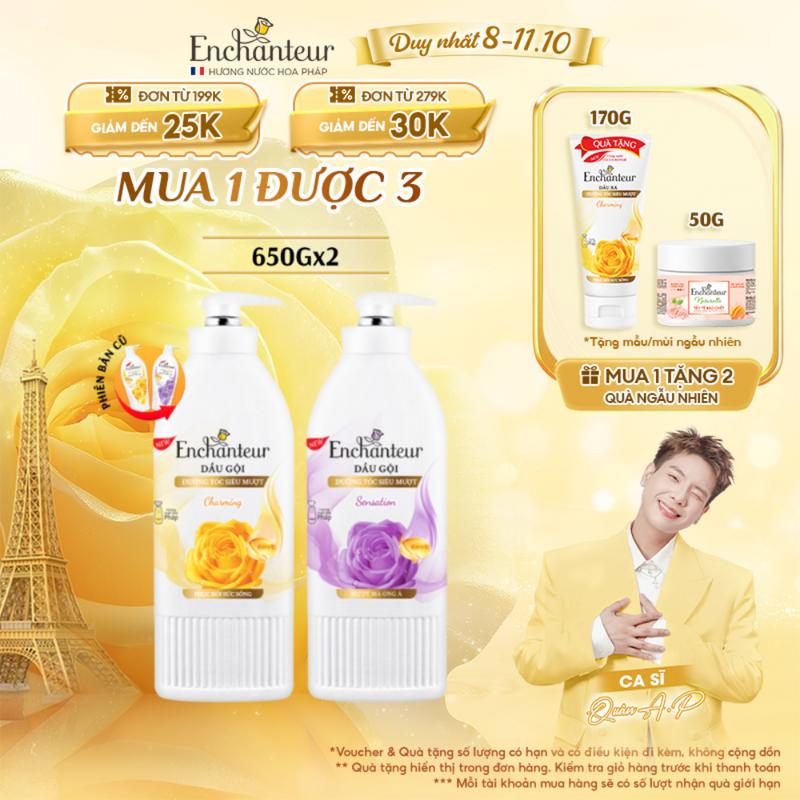 Combo 2 Dầu Gội Enchanteur 650g Thơm Hương Nước Hoa với Keratin, Dầu Hạnh Nhân, B5 x2 Phục Hồi Hư Tổn và Óng Ả, Không gàu bết ngứa