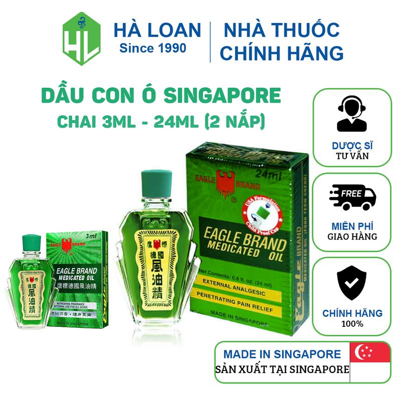 Dầu gió xanh Con Ó Singapore Eagle Brand tiêu chuẩn Mỹ (Chai 3ml - 24ml - 24ml 2 nắp)