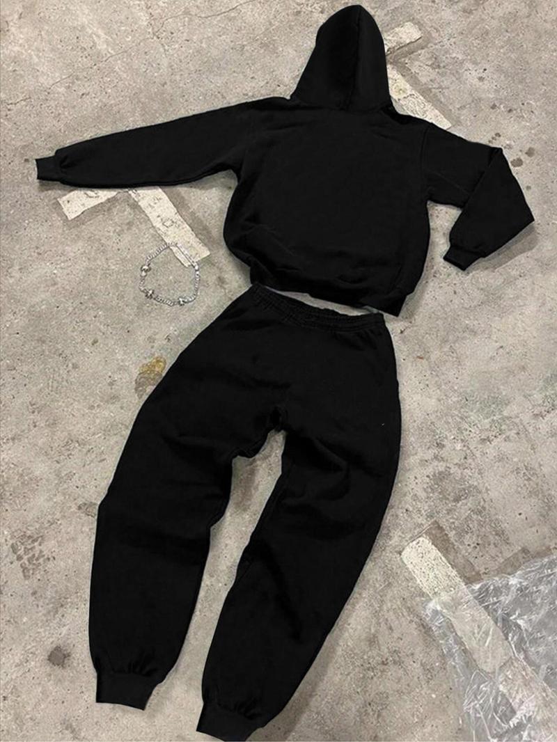 Product Introduction of Men's Regular Fit Rose Print Hoodie & Sweatpants Set, Casual Long Sleeve Hooded Sweatshirt & Jogger Pants, Men's Spring & Fall Clothes 4