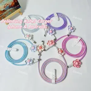 1 Set 4 item Pelindung Kabel Charger Universal Motif Bunga Pelindung Kabel Data Kawat Kabel Data HP For Iphone Samsung Xiaomi Oppo Huawei Android Universal