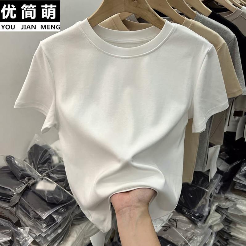 Product Introduction of White Regular Shoulder Short Sleeve T-Shirt for Women 2025 Summer New Slim Fit Pure Cotton Tee Niche Design Top 4