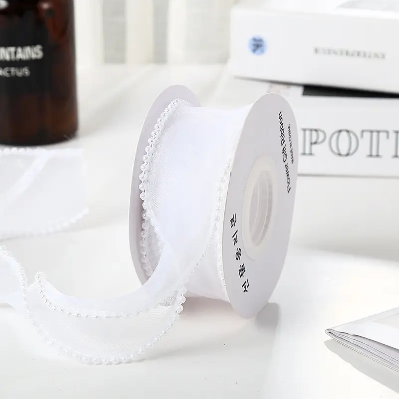 [Lẻ 1 mét][Khổ 4cm] Dây Ruy Băng Viền Ngọc Cao Cấp  Trang Trí Quà Tặng - NILA Flower ribbon 3