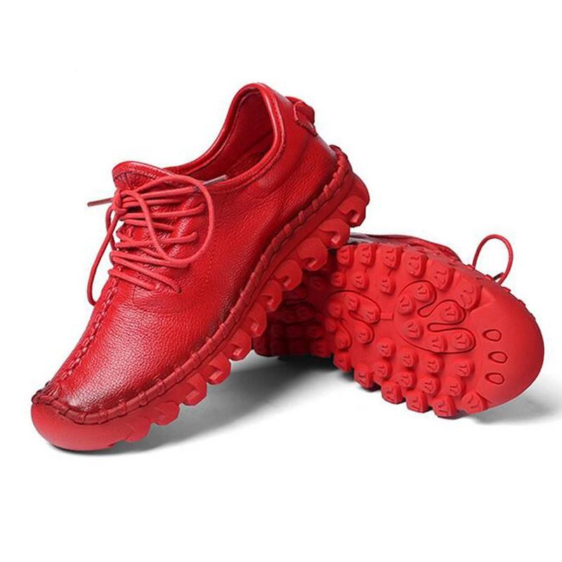 Product Introduction of Women Female Genuine Leather White Shoes Flats Loafers Lace Up Sports Breathable Vulcanized Shoes Plus Size 41 42 7