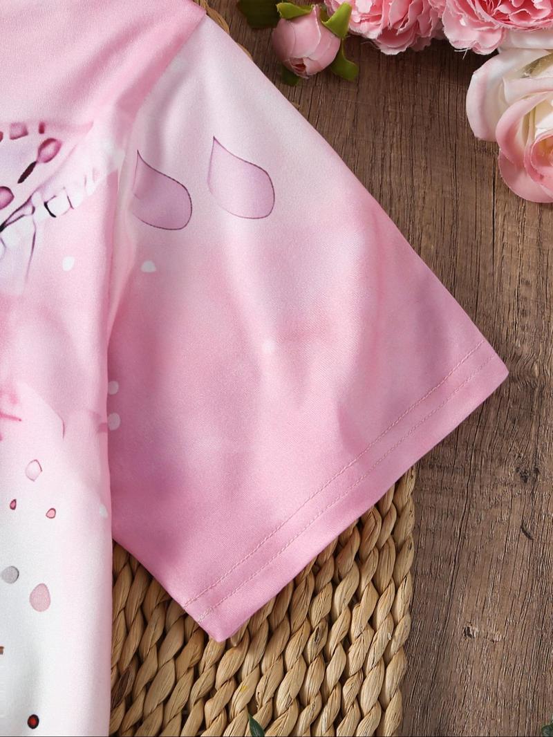 Product Introduction of Girl's Cat Print Round Neck Tee, Cute Casual Short Sleeve T-shirt for Summer, Kids Clothes for Daily Wear 4