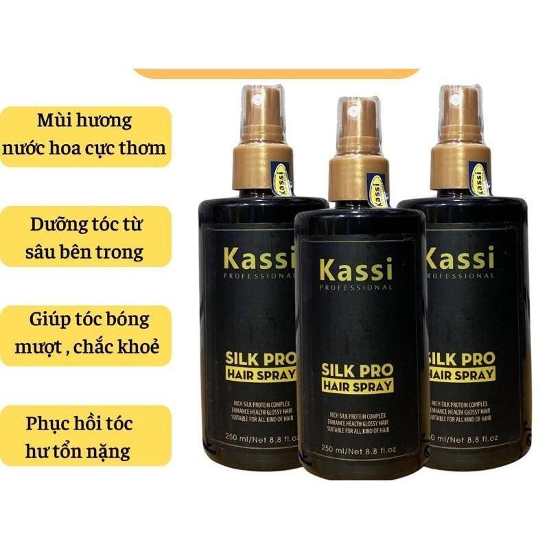 Xịt dưỡng tóc khô xơ, hư tổn kassi Silk Pro Hair Spray 250ml